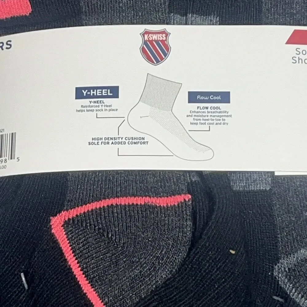 K Swiss Women's Ankle‎ Socks 6 Pack Shoe Size 4-10 Black Flow Cool $28 Flow Cool